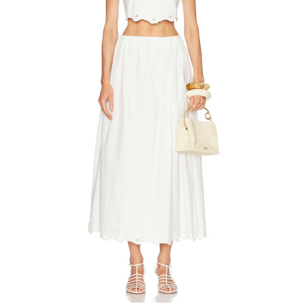 Posse White Eyelet Hem Midi Skirt